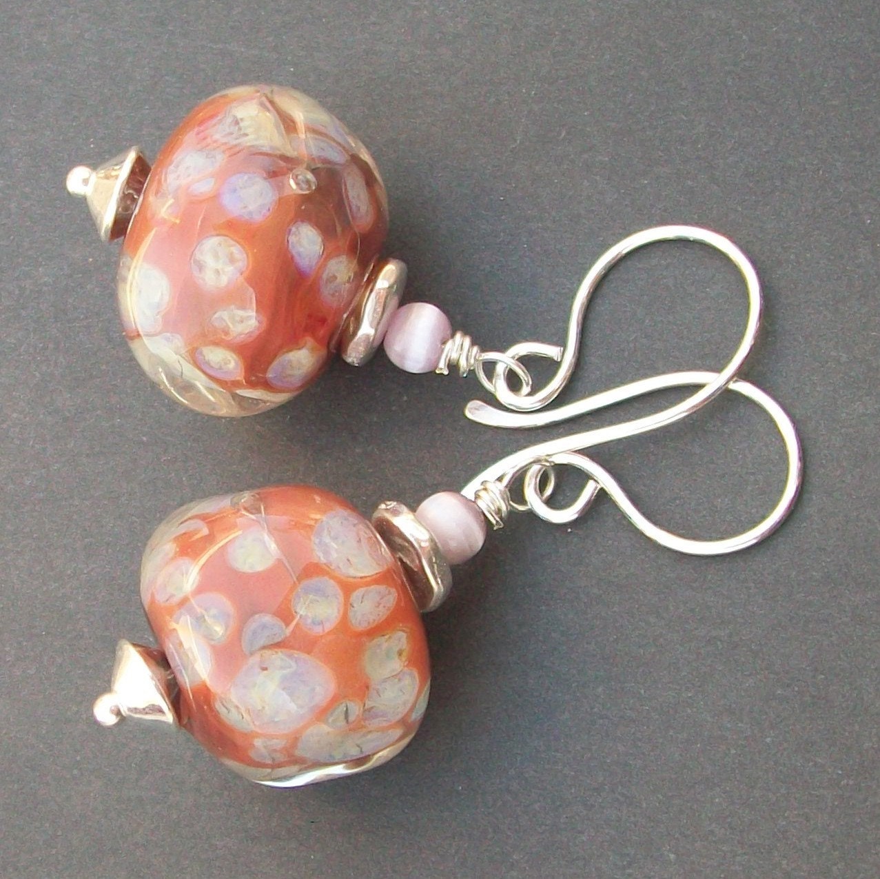 boro glass earrings dusty rose lavender spotted beads- misch