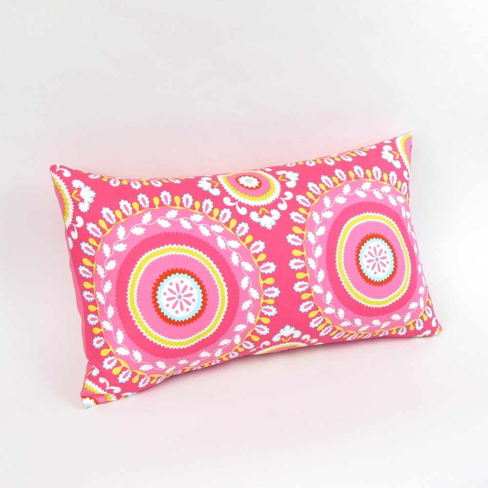Bohemian Circles Pillow Cover in Honeysuckle Pink 12 by 20 inch