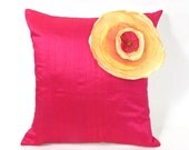 Fuchsia Silk Big Blossoms Pillow Cover 18 inch   MOTHERS DAY   WEDDING