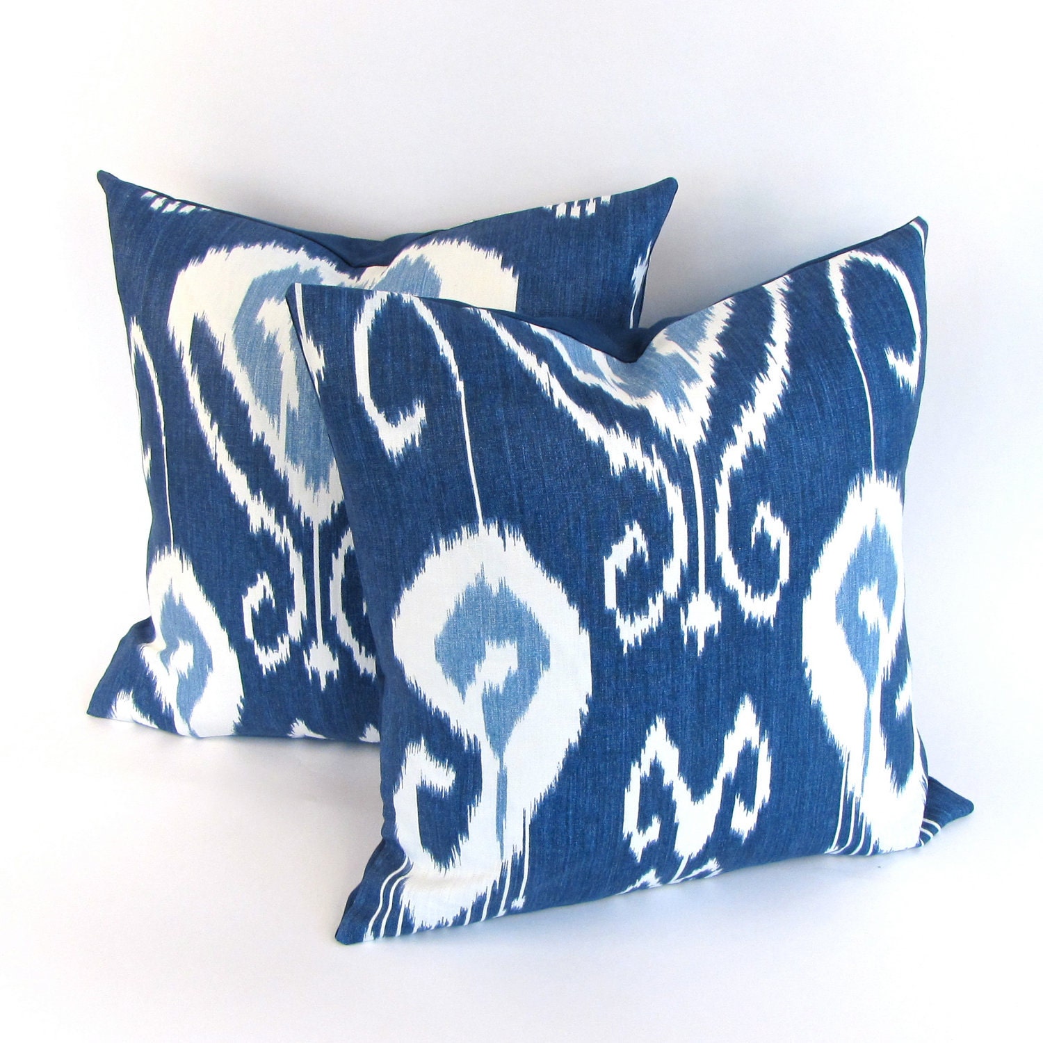 Navy Blue IKAT Linen Pillow Covers Set of Two 20"