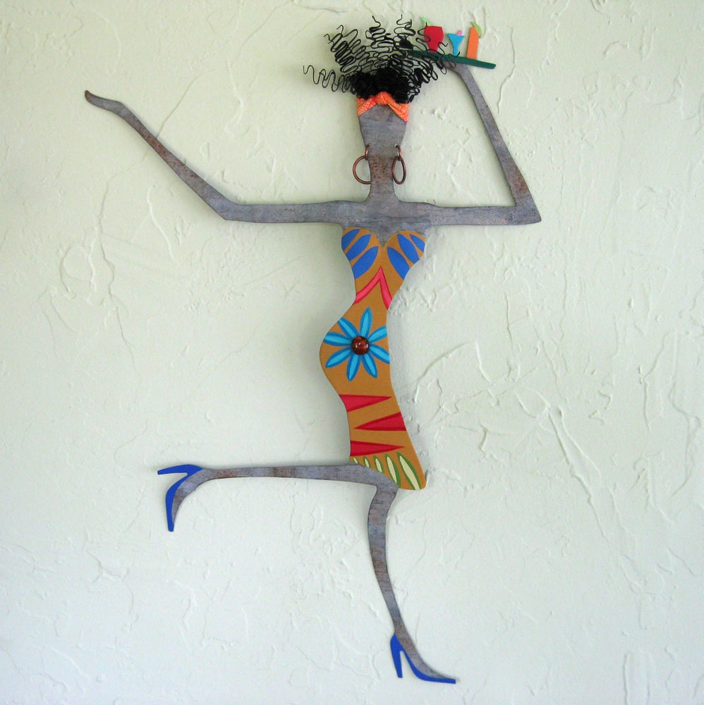 Exotic African Lady -  Metal Wall Art Hand Painted Sculpture  Signed Original 23 x 16