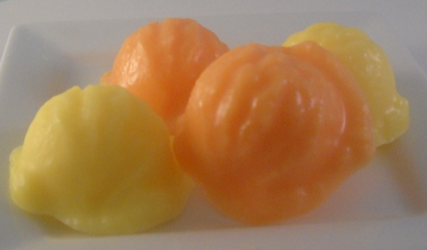 4 Ice Cream Scoop Shaped Soaps Lemon Meringue and Orange Cantaloupe Scented
