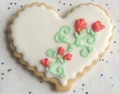 Heart with Roses Wedding Favors- Heart Wedding Cookies - Wedding Cookie Favors - 1 Dozen