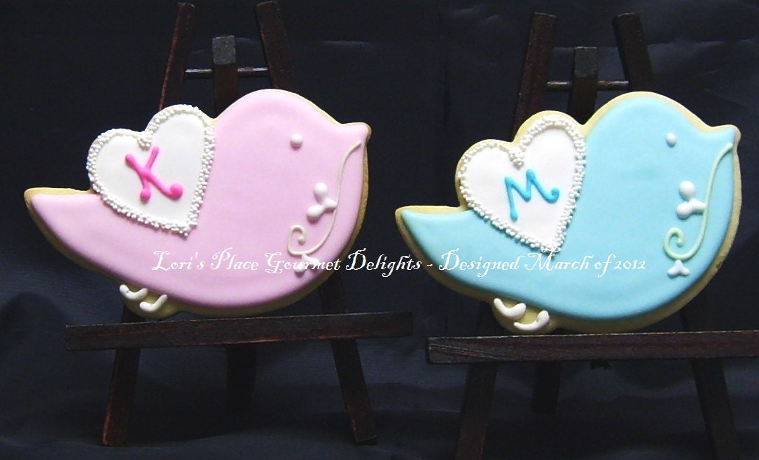 LOVE BIRD Cookies - Love Bird Decorated Cookies - Love Bird Cookie Favors - 1 Dozen