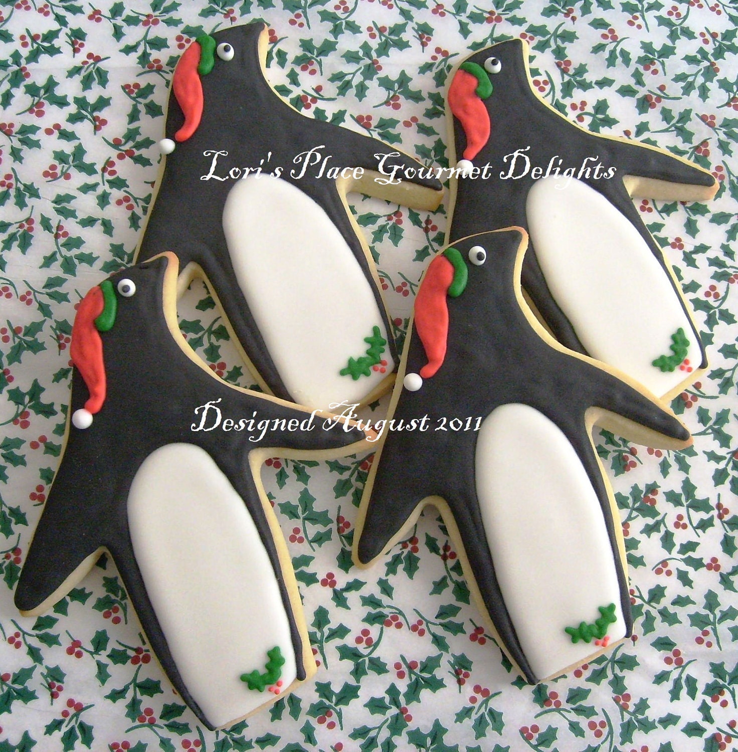 Penguin Christmas Cookies - Penguin Decorated Cookies - 6 Cookies