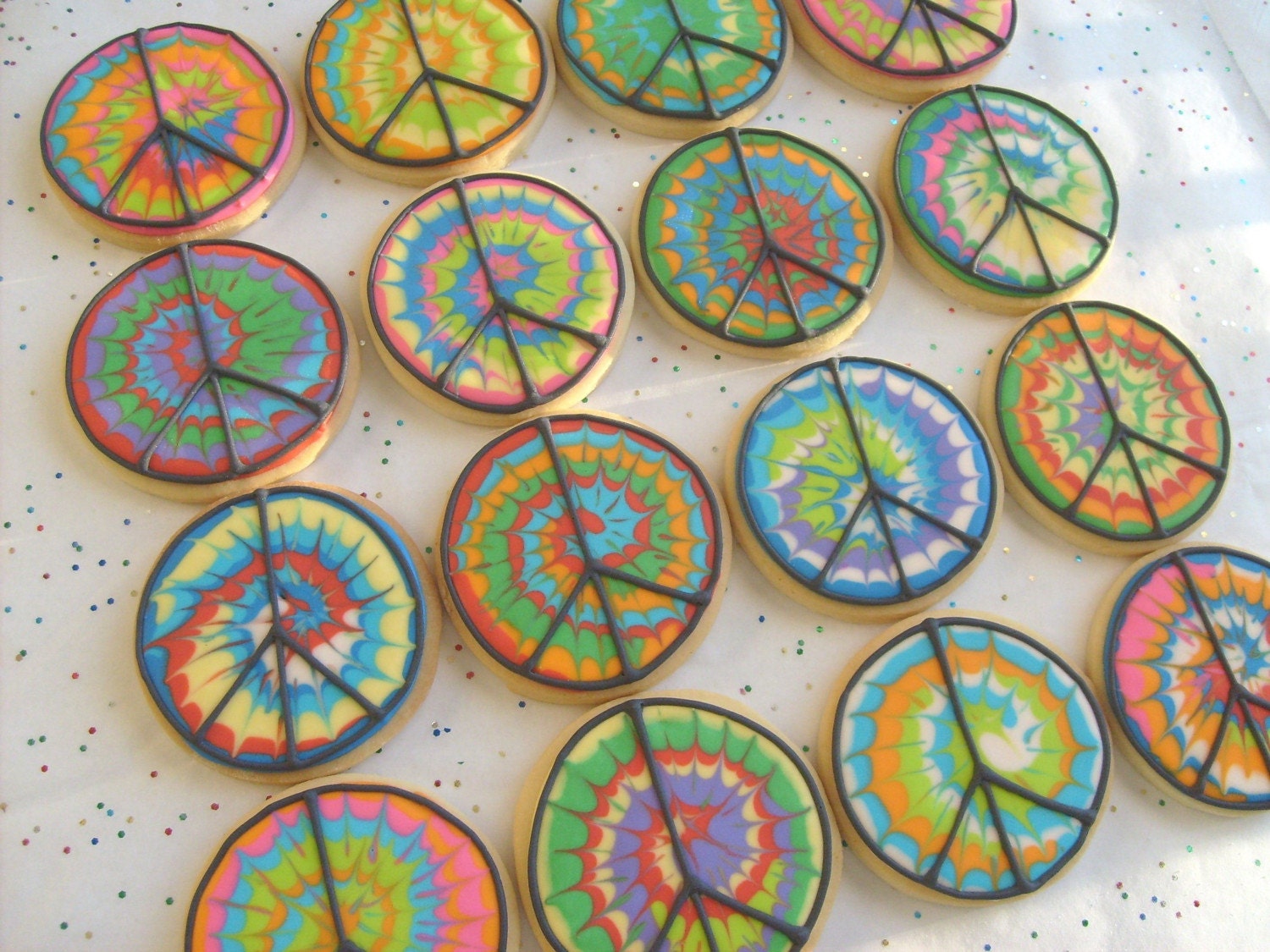 TYE DYE Peace Sign COOKIES - Tye Dye Decorated Cookies - Peace Sign Cookies - 1 Dozen