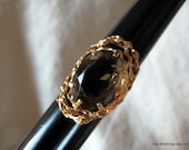 Vintage Smokey Quartz 1950s Cocktail Ring - Solid 14k Gold