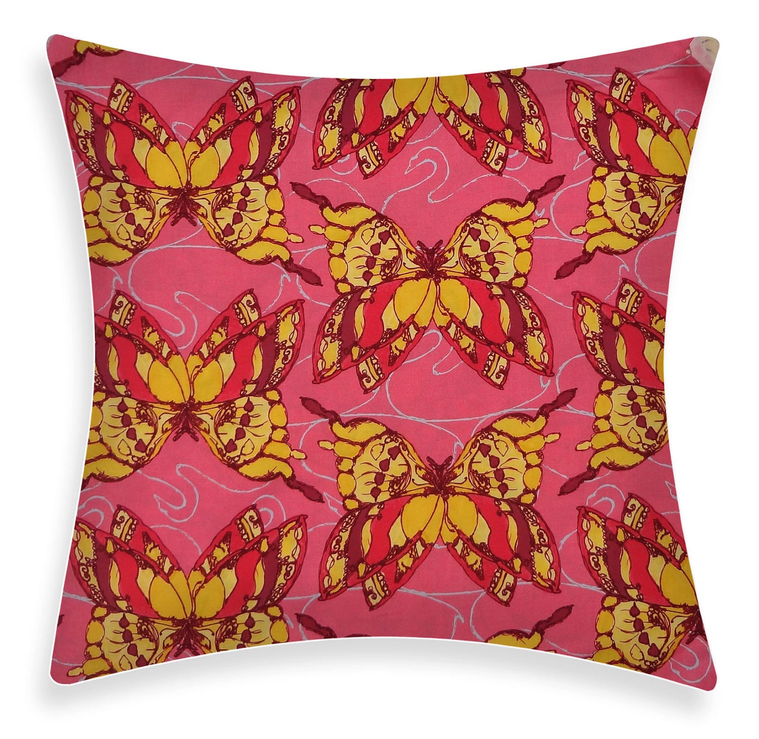 Pink / Yelllow Children Pillow Cover - Butterfly Pink