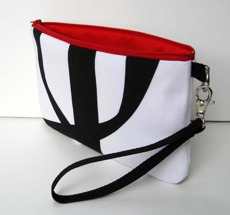 Zippered Wristlet / Clutch - Marimekko Stripes Black and White