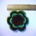 Set of crocheted applique green-brown 6 flowers with 6 leaves