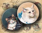 INSTANT DOWNLOAD Digital Collage Sheet - Vintage Cats Postcards 1 inch circles - DigitalPerfection digital collage sheet 172