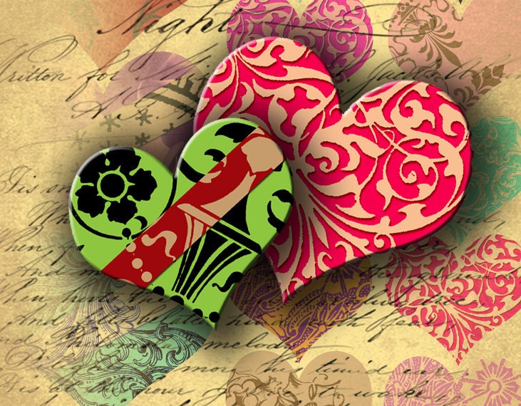 INSTANT DOWNLOAD Digital Collage Sheet Big and Small Hearts for your Artwork - DigitalPerfection digital collage sheet 264
