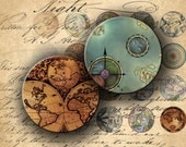 INSTANT DOWNLOAD Digital Collage Sheet Antique Maps 1 inch Circles - DigitalPerfection digital collage sheet 201