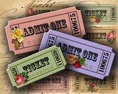 INSTANT DOWNLOAD Vintage Looking Tickets with Roses 1.25 X 2.85 inch for your Artwork - DigitalPerfection digital collage sheet 924