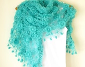 Turquoise Green Flowered Shawl