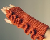Rusty Orange Frilly Fingerless Gloves