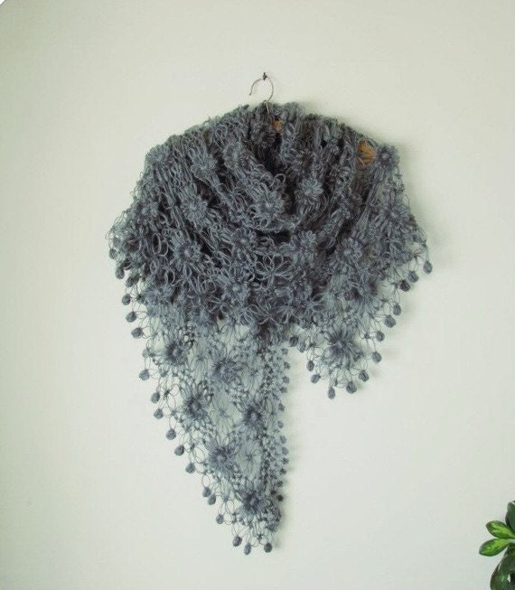 Gray Mohair Triangle Shawl