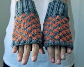 Grey Orange Fingerless Gloves