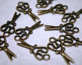 Scissors Charms, Craft Theme, Hairdresser, Seamstress, Brass Tone, 10 Pieces