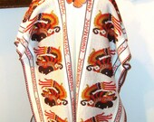 HIPPIE FRINGE boho INCA DOG DRAGON VTG 70s Knit TIE PONCHO CAPELET SWEATER