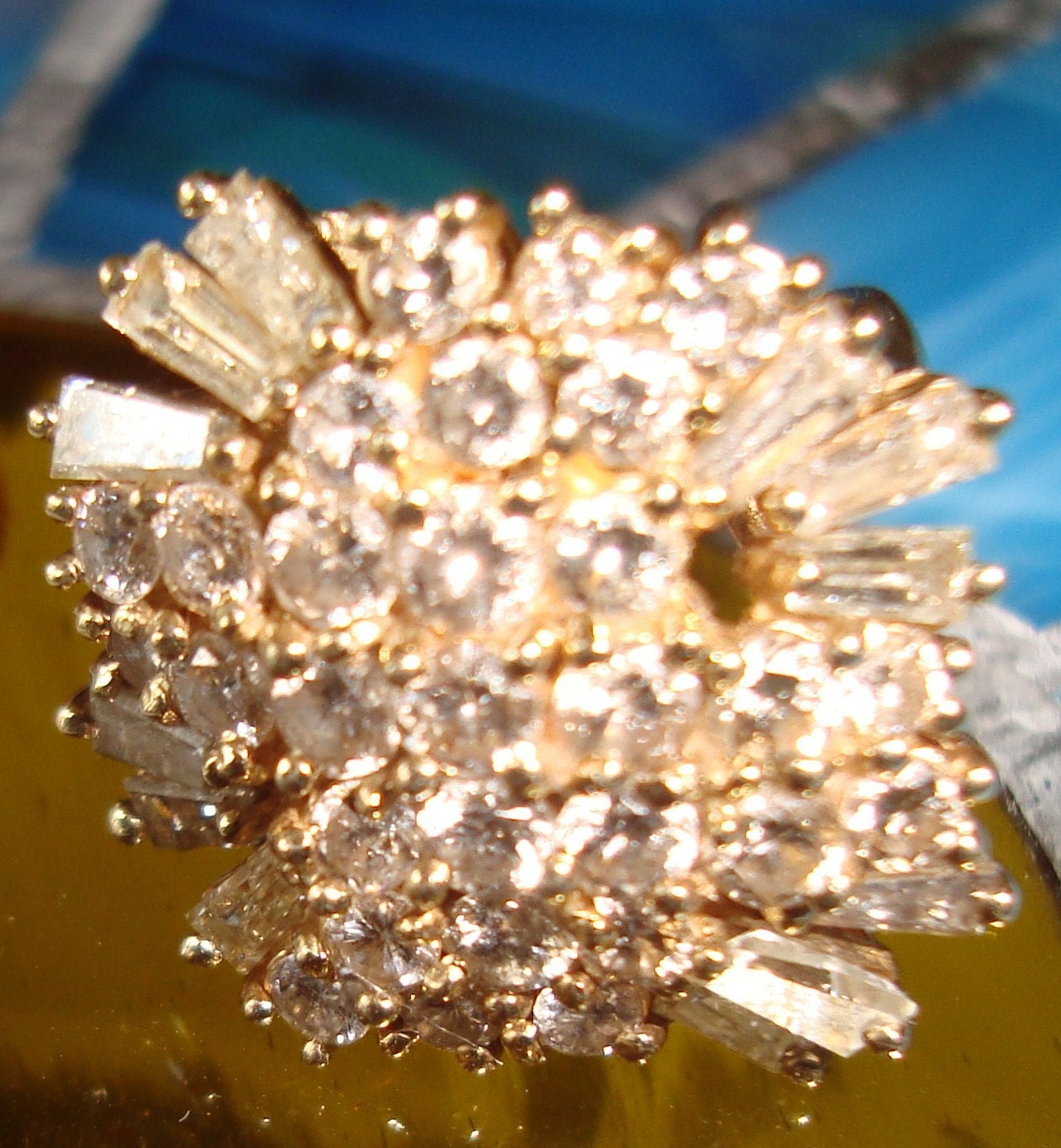 SERIOUS GLAM COCKTAIL DIAMOND VTG BAQUETTE CLUSTER GLITZ RING