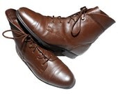 Vintage pixie leather boots, size 8, 8.5, 8 1/2, 7.5, 7 1/2,oxford shoes, dark brown, 80's, ankle boots, retro, fold, cuff