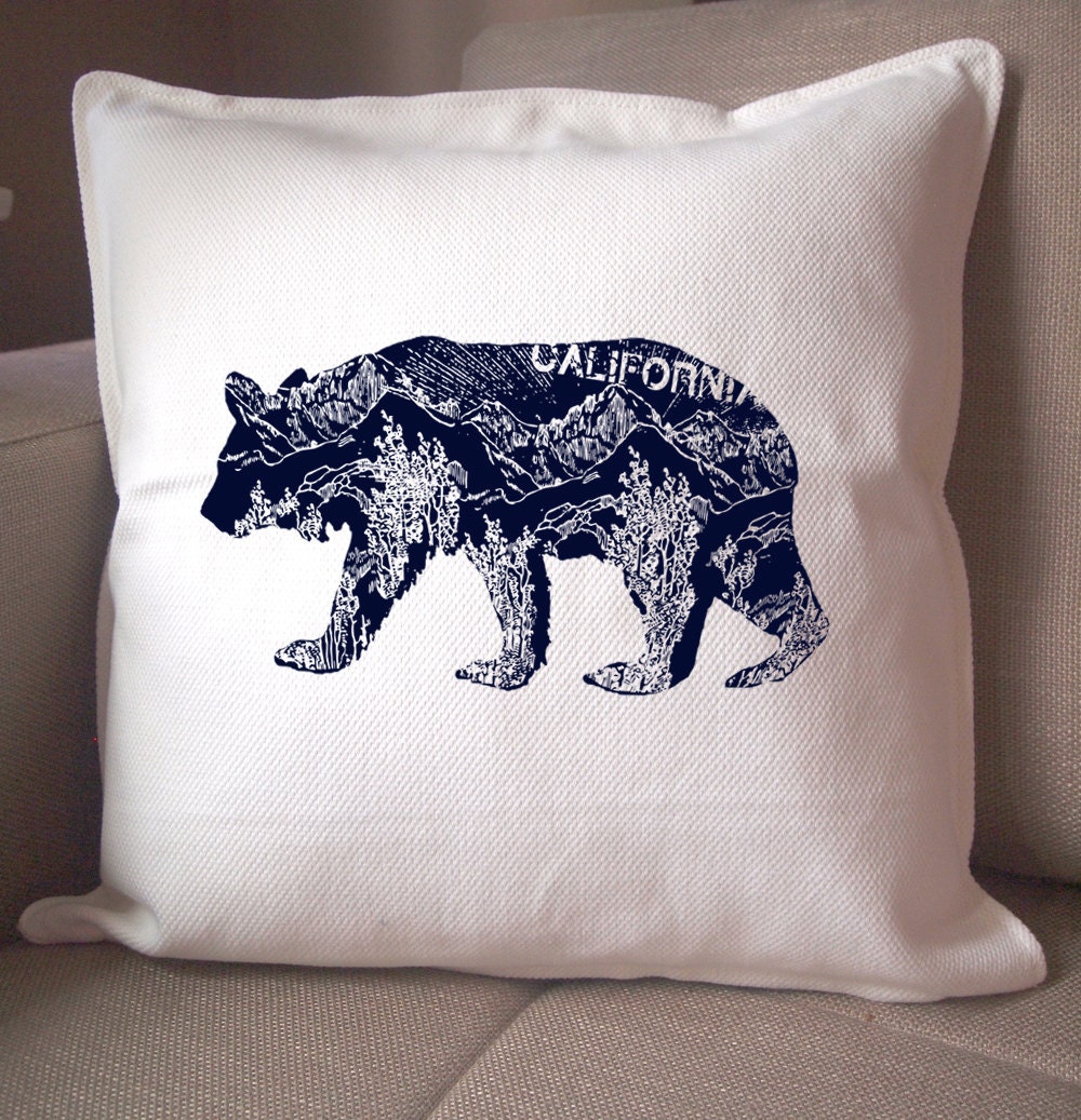 CALifornia BEAR White & Navy Eco Throw Pillow Cover 20x20
