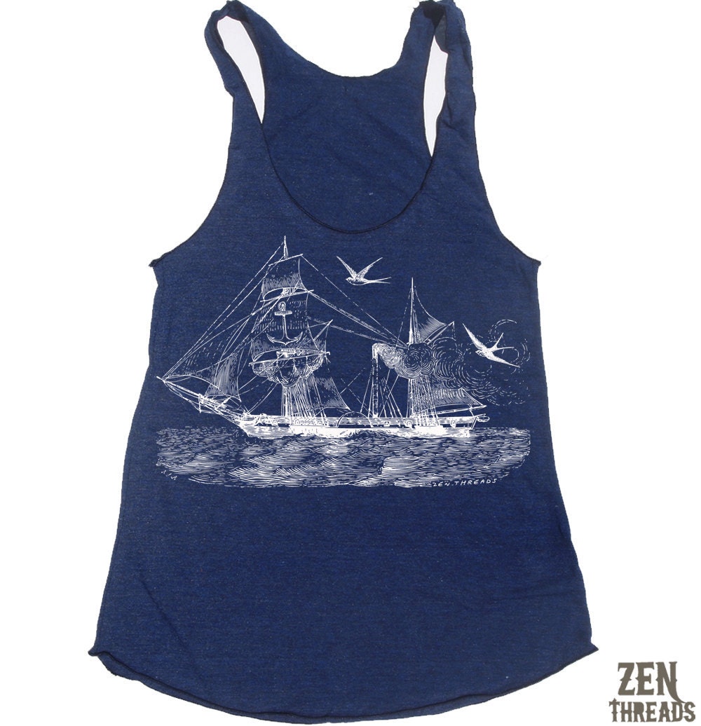 Womens Vintage STEAMSHIP american apparel Tri-Blend Racerback Tank Top S M L (9 Color Options)