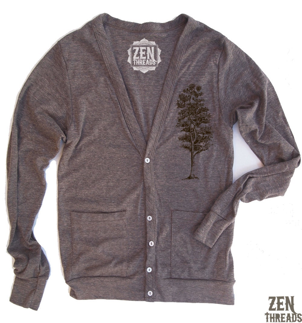Unisex Pine Tree Tri-Blend Coffee Cardigan - American apparel XS S M L
