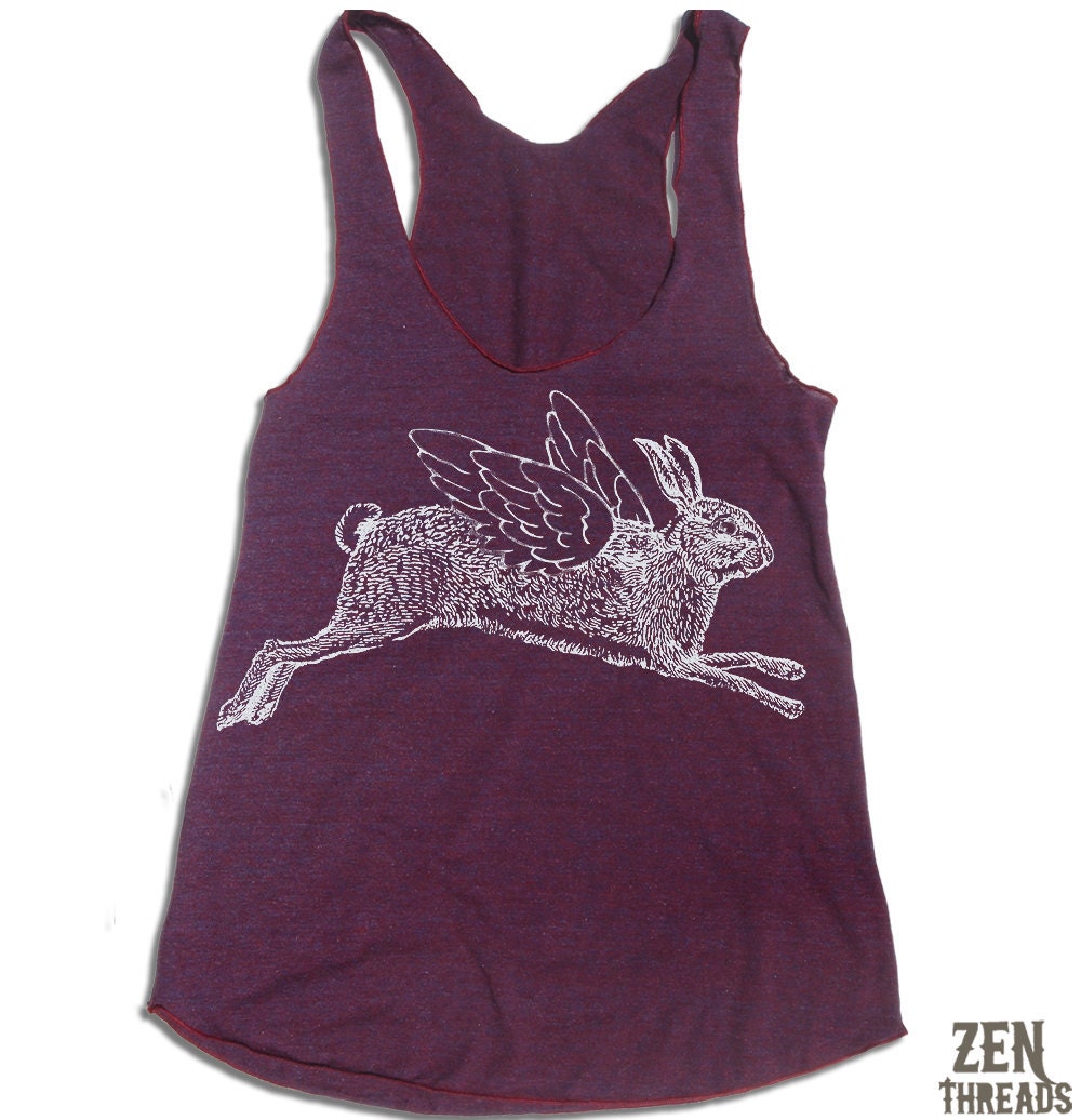 Womens Winged RABBIT american apparel Tri-Blend Racerback Tank Top S M L (9 Color Options)