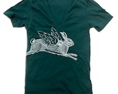 Unisex Winged RABBIT Deep V-Neck american apparel T Shirt  XS S M L (11 Colors Available) - ZenThreads