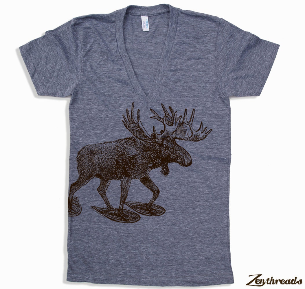 Unisex MOOSE (in Snow Shoes) Deep V-Neck american apparel  XS S M  L (11 Colors Available)