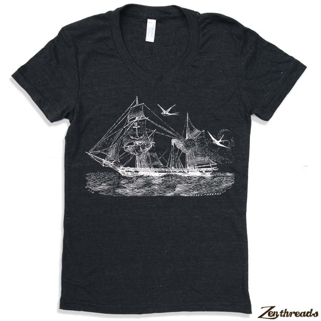 Womens Vintage STEAMSHIP Illustration t shirt S M L XL american apparel (17 Colors Available)