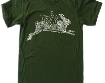 Mens Winged RABBIT american apparel T Shirt S M L XL (16 Colos Available)
