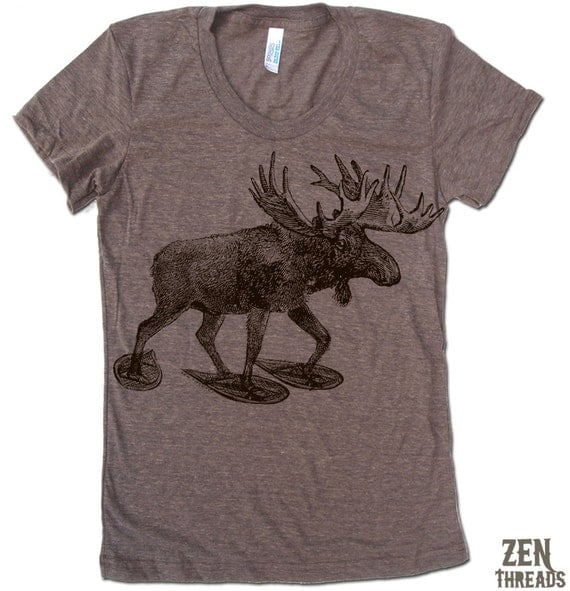 Womens MOOSE (in Snow Shoes) american apparel T Shirt S M L XL (16 Colors Available)
