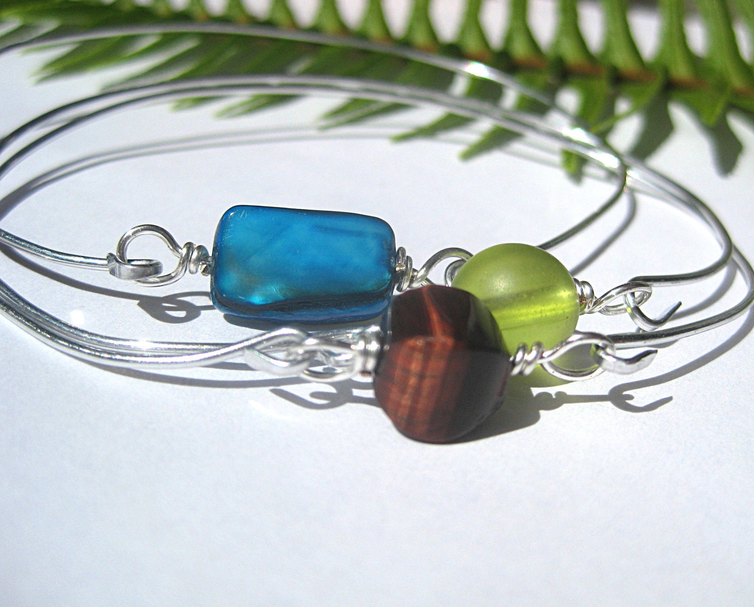 Stacking bracelet set, turquoise, brown, green, bangle bracelets