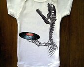 Vinyl Preservation Dinosaur Holding Record Album Baby Onesie From TrulySanctuary, Great Baby Shower Gift, First Birthday Gift Or Party Favor