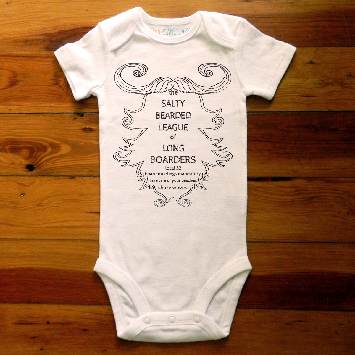 Salty Bearded League of Longboarders Baby Bodysuit By TrulySanctuary, Great Baby Shower Gift, First Birthday Gift Or Party