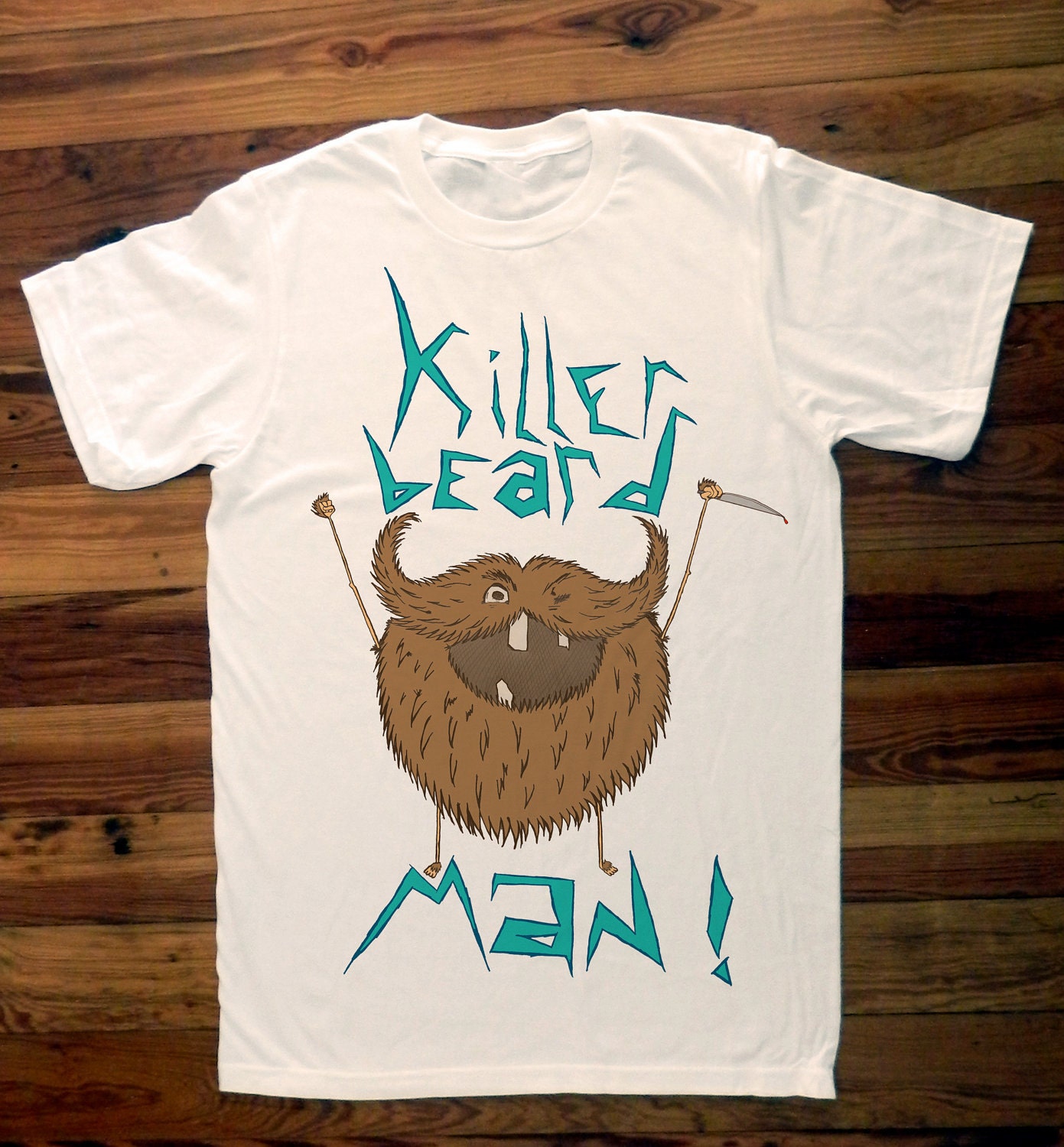 Killer Beard Man Men's Perfect Fit T Shirt T- Shirt Graphic Tee Ringspun Soft 100 Percent Cotton Fitted Crew Neck Top Knit White