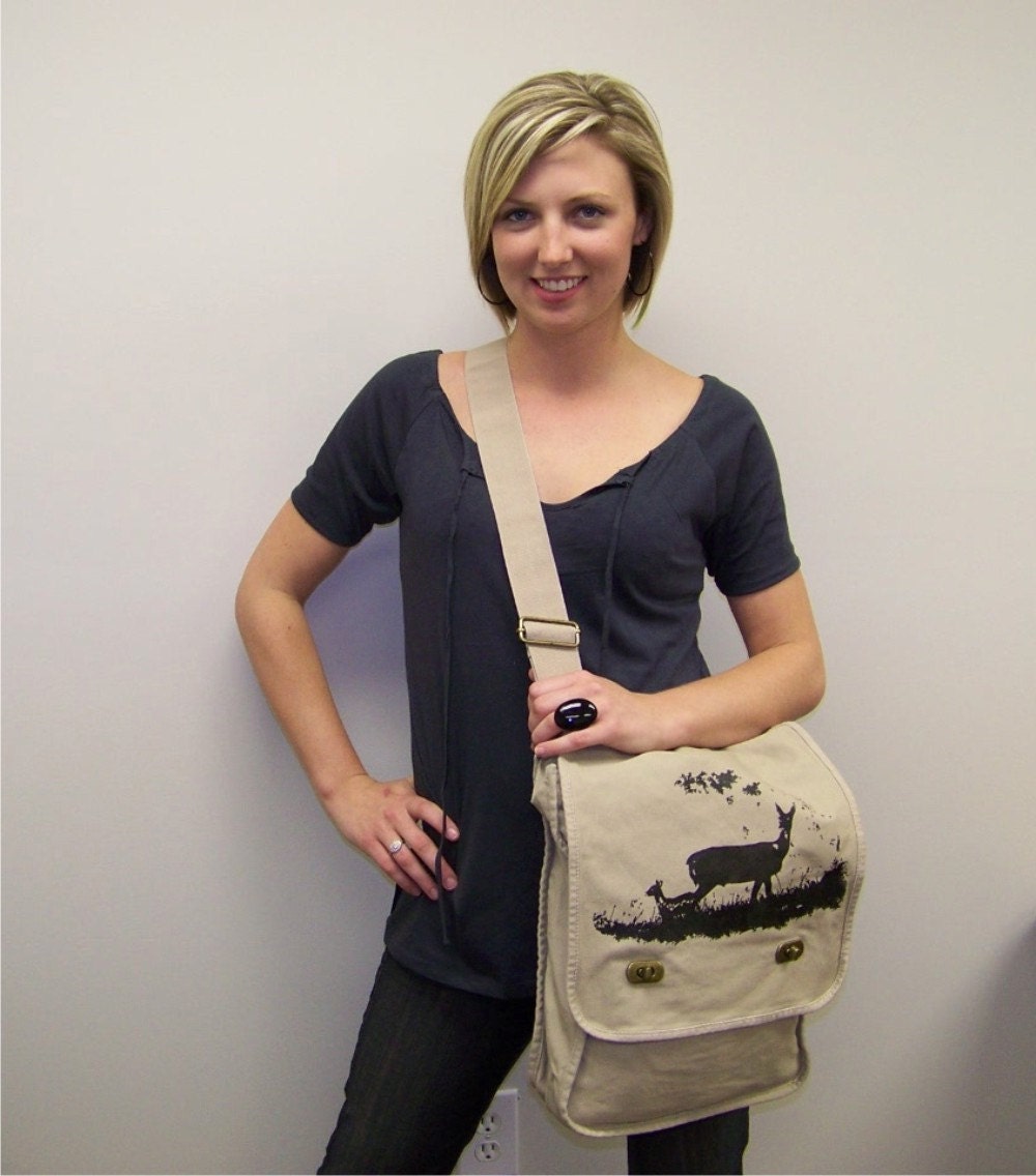 Cross body bag - abstract Deer and Fawn design on Canvas Mothers Day