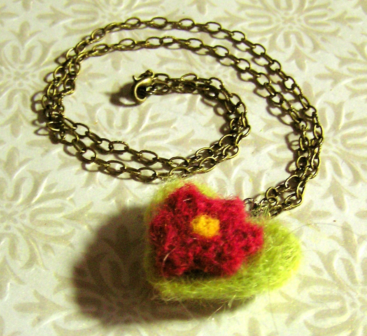 Needle Felted Flower and Heart Necklace -- You Choose the Colors