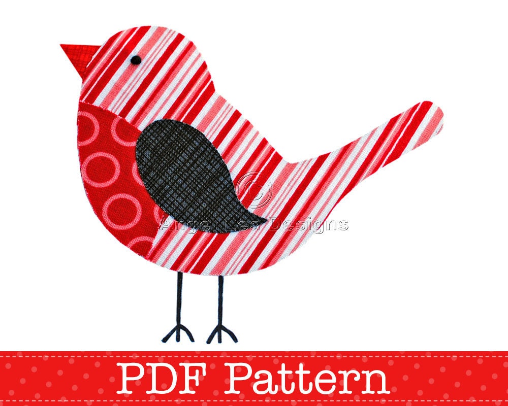 Robin Applique Template PDF Pattern Christmas Robin Bird Animal Applique Design by Angel Lea Designs, Instant Download Digital Pattern