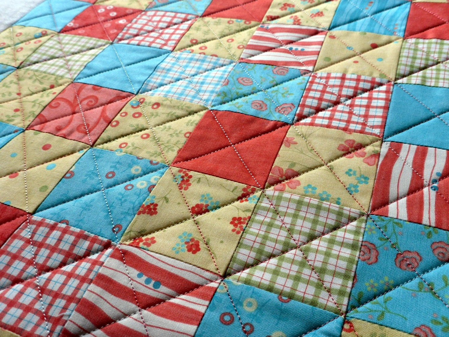 Moda Lovely quilted table topper - by Sandy Gervais - 22 inch square - Galaxy Coffee - reversible