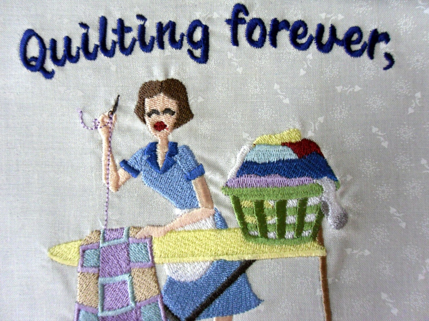Quilter Machine Embroidered quilt block - ready to sew or frame  10 x 12 in.