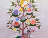 Easter Tweet - embroidered quilt block - ready to sew or frame 10 in x 11 in