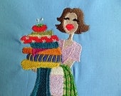 Embroidered quilt block - Material Girl - ready to sew or frame  11 x 13 in.