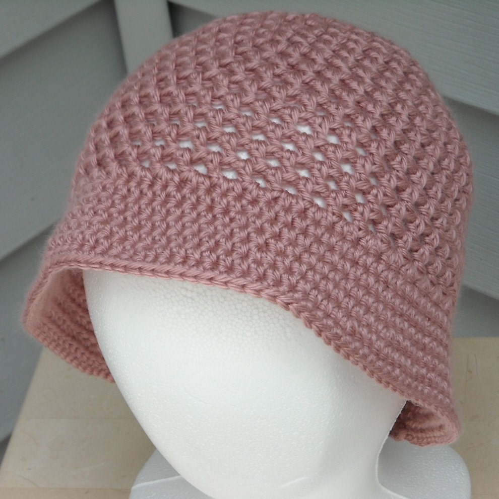 Lightweight Crochet Brim Hat Soft Mauve Pink Toddler, Teen, Women Summer Sun Hat