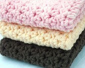 Handmade Crochet Washcloths Face Cloths Dishcloths Neopolitan Collection Set of 3