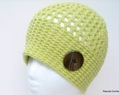 Crochet Hat Beanie Womens Teens YOUR CHOICE of Colors Wide Band with Handcrafted Wood Button