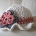 Crochet Floppy Brim Hat in White with Flowers Baby, Toddler, Teen, Adult